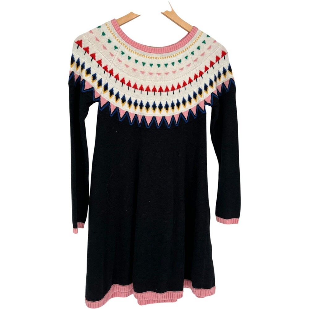 Hanna Andersson Dress Girls Size 150 Black Fair Isle Nordic Sweater Cottagecore
